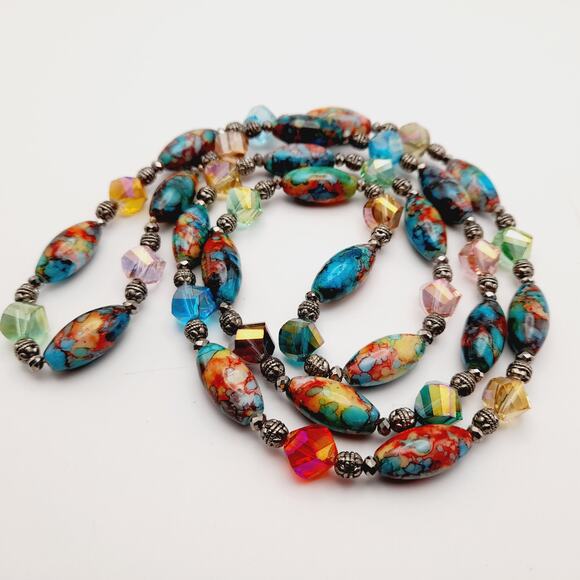 Artisan Multicolored Art Bead Crystal 40 Inch Beaded Necklace, No Clasp - Picture 10 of 15